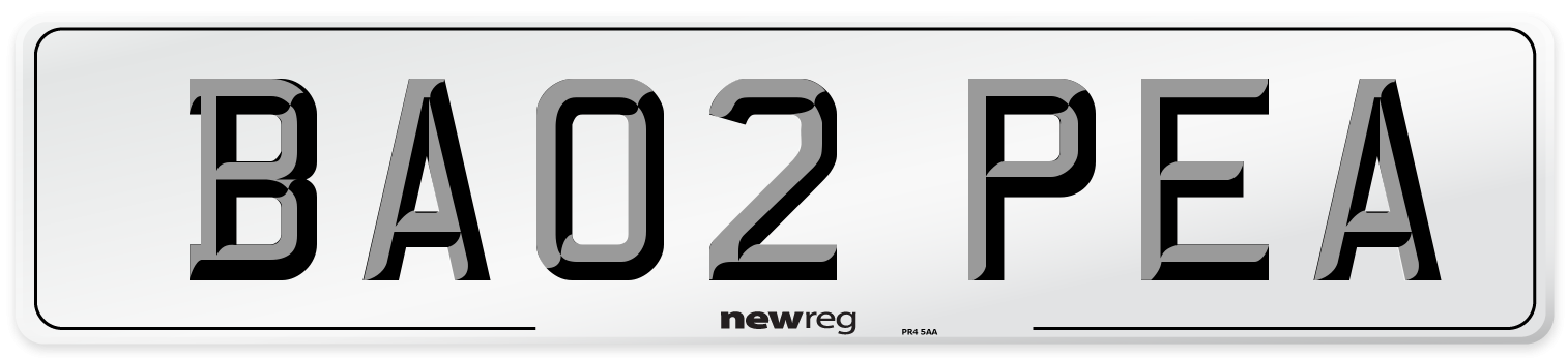 BA02 PEA Number Plate from New Reg